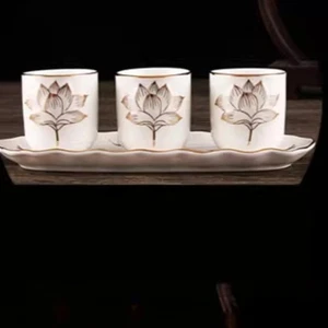 1Pc Ceramic Water Supply Triple Cup Buddha Cup Buddha Hall Home Decoration - Picture 1 of 2