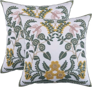 LUOYEHK Embroidered Decorative Throw Pillow 18 x 18 (Pack of 2), Bird Flower - Picture 1 of 6