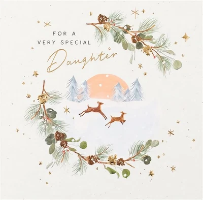 PAPERLINK For A Very Special Daughter Christmas Card Deer Winter Snow Scene FREE P&P