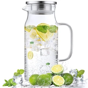 1.2 Liter 40 oz Glass Pitcher with Lid and Spout Carafe for Hot/Cold Water Iced - Picture 1 of 7