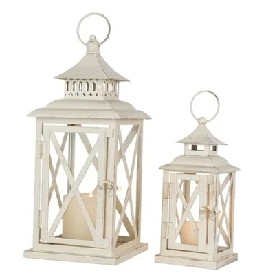 Linternas Decorativas Exterior e Interior, Juego de () Linterna Metal Beige 14" y 10" 2 Foto 1 de 4