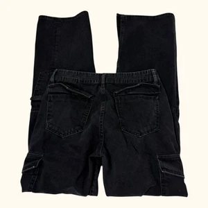 Zara Denim Women’s Black Cargo Slash Pocket Jeans 4 Split Hem - Picture 1 of 14