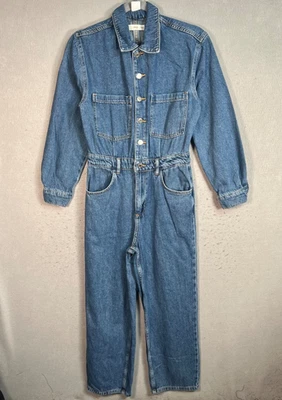 Macacão jeans feminino Mango MNG com botão frontal e bolsos pequeno - Imagem 1 de 4