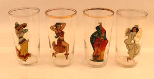 (4) Vintage 1940er Pinup Girl Peek-A-Boo Akt gewagte Neuheit Cocktail Gläser - Bild 1 von 12