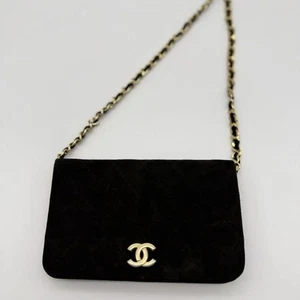 Chanel Matelasse Suede Chain Shoulder Bag Black Vintage New - Picture 1 of 20
