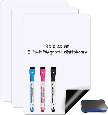 3 Stück Kleines Magnetisches Whiteboard für Kühlschrank, 30x20 cm Mini Ma - Bild 1 von 4