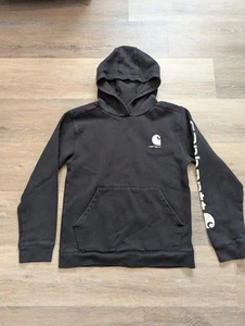 Carhartt Boys Youth Black Hooded White Letters Pullover Hoodie Size Large 14/16 - Picture 1 of 6