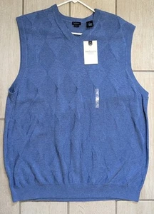 NWT Van Heusen Mens Heather Blue Sweater Vest Geometric Size L - Picture 1 of 5