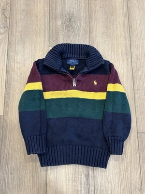 Suéter Pullover Polo Ralph Lauren 1/4 Cremallera Niños Talla 3T Algodón Poni Rayas Foto 1 de 4