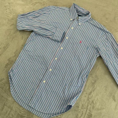 Polo Ralph Lauren Camisa Oxford Hombres Pequeña Azul Rosa Rayas Calce Clásico Rosa Poni Foto 1 de 4