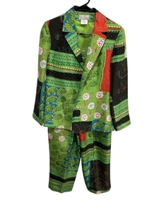 Harve Benard Silk Collection Psychedelic Print 2 Piece Suit Size 6 Multi Floral - Picture 1 of 15