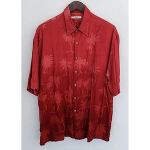 Moda Campia Shirt Mens Large Red Rayon Palm Tree Print Button Up Hawaiian - Picture 1 of 6