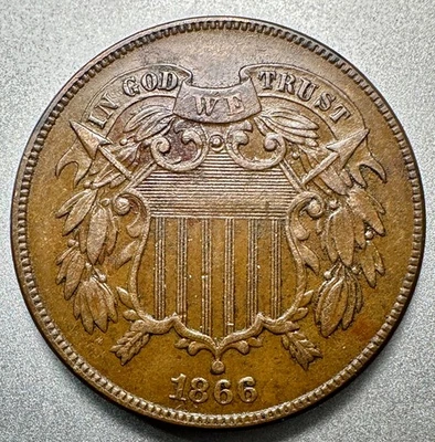 1866  2 CENT PIECE    XF/AU DETAILS   BETTER DATE  #9914 - Image 1 of 2