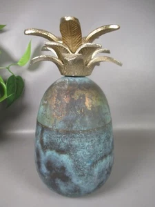 patina brass metal pineapple trinket dish jar cannister ice bucket ? retro - Picture 1 of 9