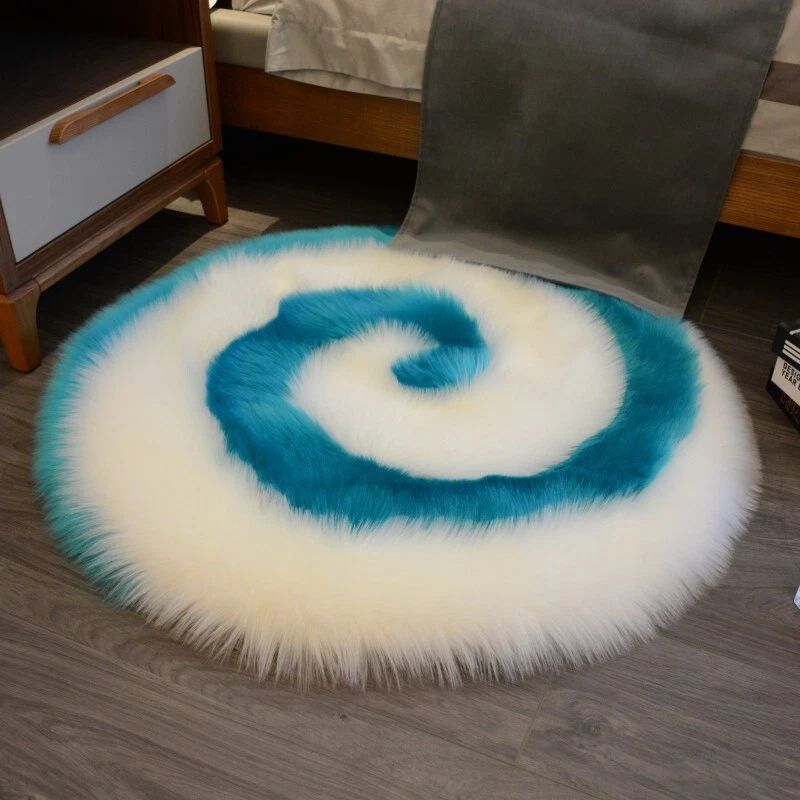 Lollipop Pattern Round Faux Fur Cushion Pad Mat Fluffy Home Chair Sofa Decor - Image 1 of 4