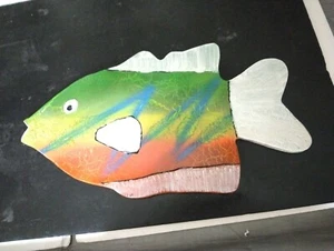 Fish Hanging Wooden Wall Plaque With Glow In Dark Paint Ready 2 Hang 19"x11" e - Picture 1 of 8