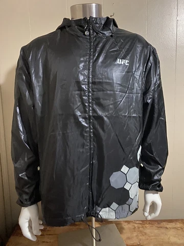 UFC Mens Jacket w/ Hood XL, Lightweight Windbreaker, Black & Gray - NEW Cover