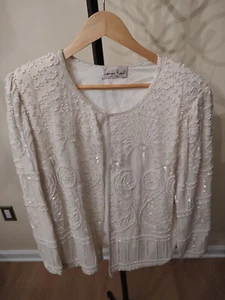Laurence Kazar Ivory/Cream Beaded Long Sleeve Jacket Size L - Picture 1 of 3