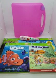 Leapfrog Tag Ariel Reading System Case Pink Tangled Tinker Bell Nemo Books Lot - Picture 1 of 8