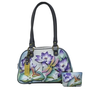 NWT Women's Anuschka Leather Hand Painted "Tranquil Pond" Shoulder Handbag - Picture 1 of 11