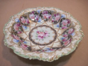 VINTAGE LARGE SERVING BOWL HAND PAINTED FLOWERS GERMANY - Picture 1 of 5