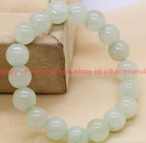 VALENTINO Beauty 6 8 10 12 14mm Natural Round Light Green Jade Gems Elastic Bracelet 7.5"
