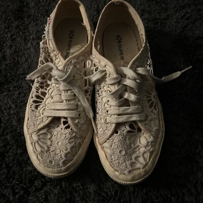 (J24) Zapatos para mujer Superga talla 8,5 zapatillas con cordones marfil 2750 macramew Foto 1 de 4