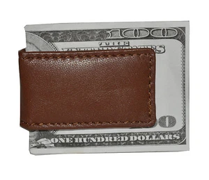 Men's New Leather Strong Magnetic Money Clip Brown - Picture 1 of 6