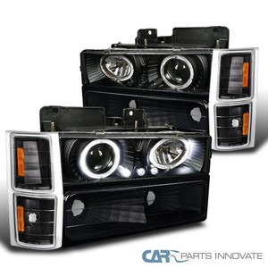 For 94-98 C10 C/K 1500 Tahoe Black Projector Headlights+Bumper+Corner Lamps