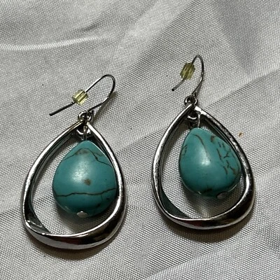 Turquoise Gemstone Dangling Earrings Pear Shaped  - Image 1 of 4