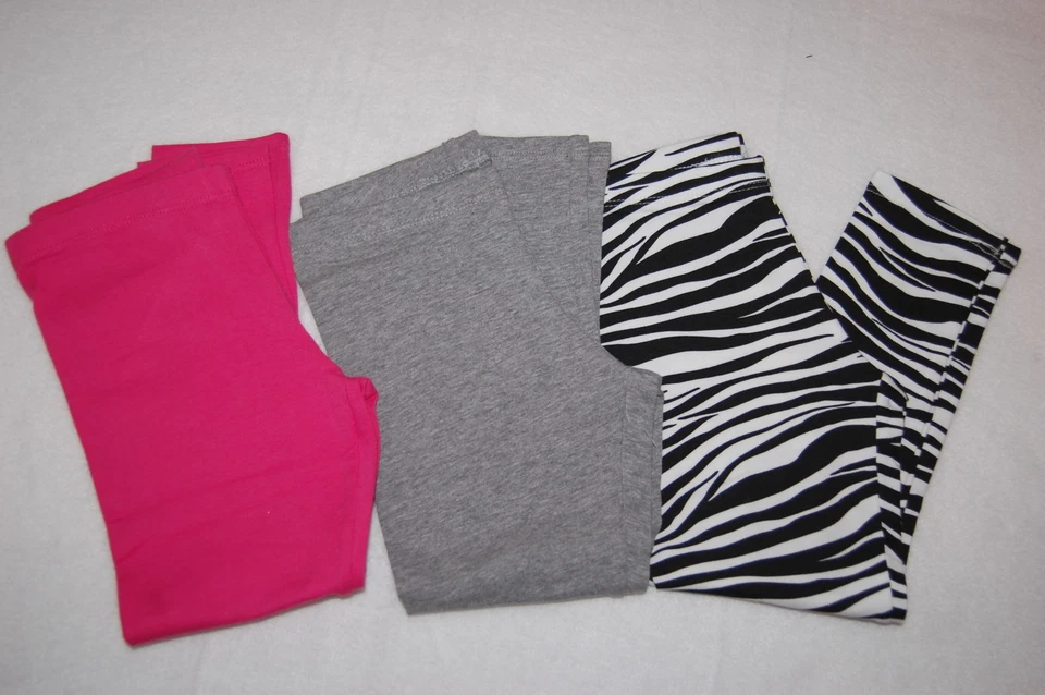 Girls Leggings 3 PR LOT Black White Zebra SOLID PINK Heather Gray XS 4-5 L 10-12 - Image 1 of 1