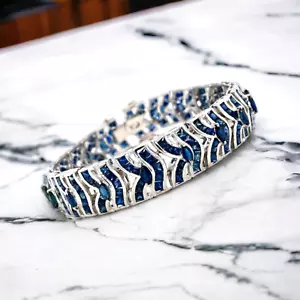 Sapphire Bracelet in 925 Sterling Silver - Royal Blue Gemstones Bracelet - Gifts - Picture 1 of 7