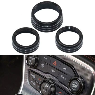 3PCS Black Climate Volume Turn Knob Ring Cover For 14-21 Jeep Grand Cherokee - Image 1 of 4