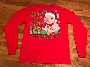 Simply Southern Women Long Sleeve T-Shirt Merry & Bright Pig Christmas Small NWT - Picture 1 of 12