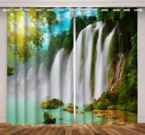 Tela de cortinas de ventana de 2 paneles paisaje cascada montaña 3D 2 paneles cortinas de bloqueo - Imagen 1 de 11