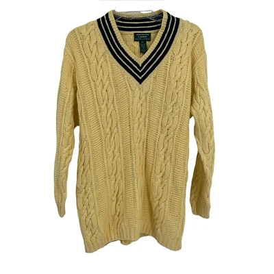Suéter Tenis Lauren Ralph Lauren Amarillo y Azul Marino Tejido a Mano Algodón Para Mujer Talla M Foto 1 de 4