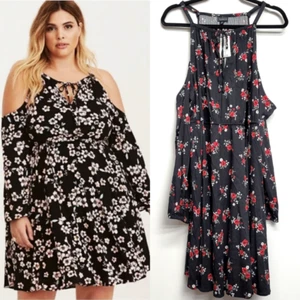 Neu mit Etikett Torrid 2 schwarz rosa Langarm Challis schulterfreies Skaterkleid 2X 18 20 - Bild 1 von 11