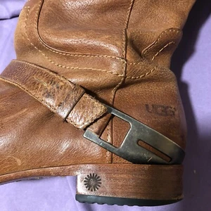 UGG Brown Leather Tall Boots With Stirrup Detail Size 8.5 - Picture 1 of 11