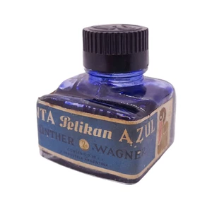 1950’s Gunther Wagner Pelikan Argentina Full Blue Fountain Pen Ink Glass Inkwell - Picture 1 of 7