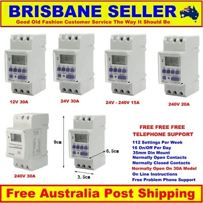 DIGITAL TIMER 24/7 DIN LCD 12V 24V 240V 15A 20A 30A 16A AMP  FREE POST - image 1 of 4