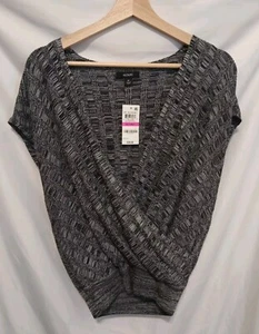 ALFANI Knit Top Women PP Deep Black White V-Neck Cap Sleeve Pullover - Picture 1 of 10
