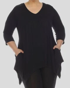 White Mark Women's Black Empire Cut V-neck Tunic Top Plus Size 2XL - Picture 1 of 1