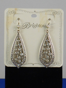 Brighton Silver Plated EMPRESS HEART Crystal Openwork Teardrop Drop Earrings $78