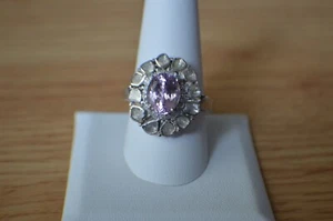 Anello 4,50 ct Martha Rocha Kunzite/Polki Diamanti Platino su Argento Fine Taglia 10 - Foto 1 di 17