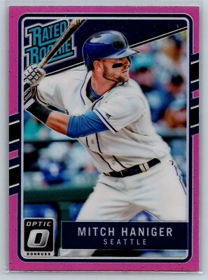 2017 Panini Donruss Optic Mitch Haniger Pink Prizm Rated Rookie #65 Mariners RC - Image 1 of 2