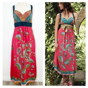 Edme & Esylite Womens Equinox Calling Maxi Dress Size 10 Silk Floral Pink Boho - Picture 1 of 20