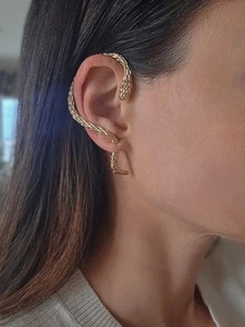 14k Gold Snake Earring Cuff Symbolic Statement Jewelry Birthday Gifts For Women - Picture 1 of 4