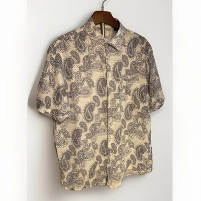 Camisa Tasso Elba Paisley Hombre Grande Blanca Con Azul Paisleys Abotonada 100% Lino Foto 1 de 4