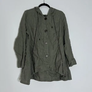 For Cynthia Medium Grayish Linen Hooded Jacket Top Hi Lo Boho Lagenlook NWOT - Picture 1 of 8
