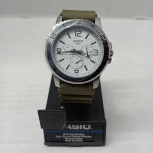 Orologio Uomo Casio Standard Cronografo Quadrante Bianco Cinturino Resina Verde MTP-VD300 - Foto 1 di 5